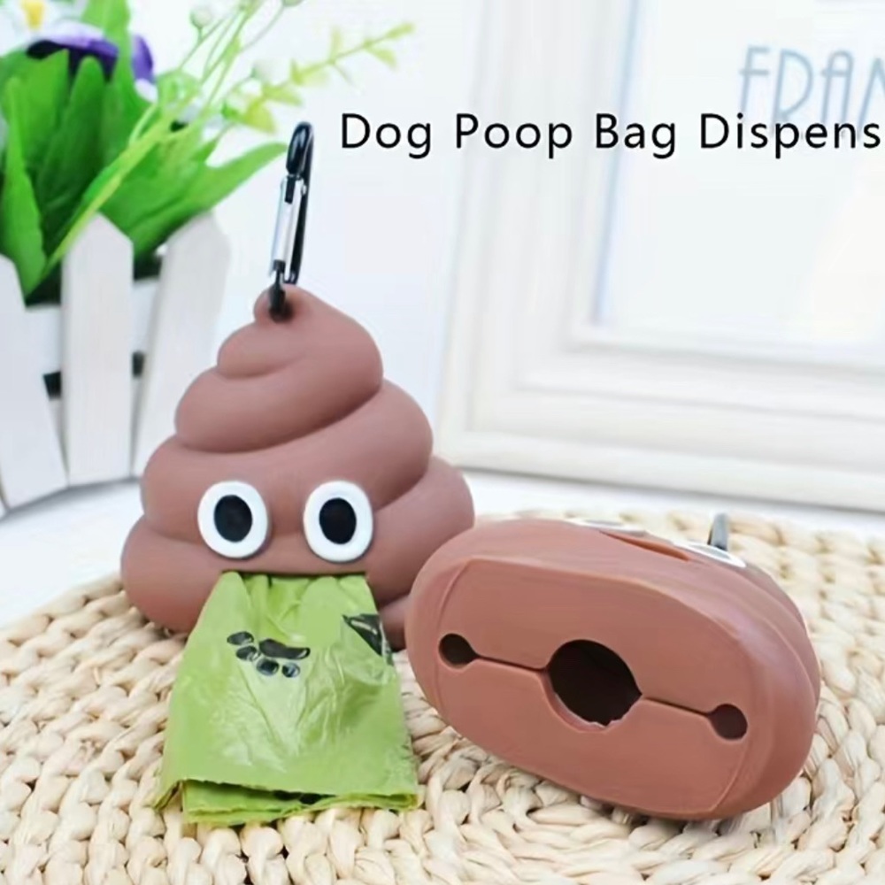 1pc Portable Poop Shaped Pet Waste Bag Holder With Clip With 5 Rolls Bags